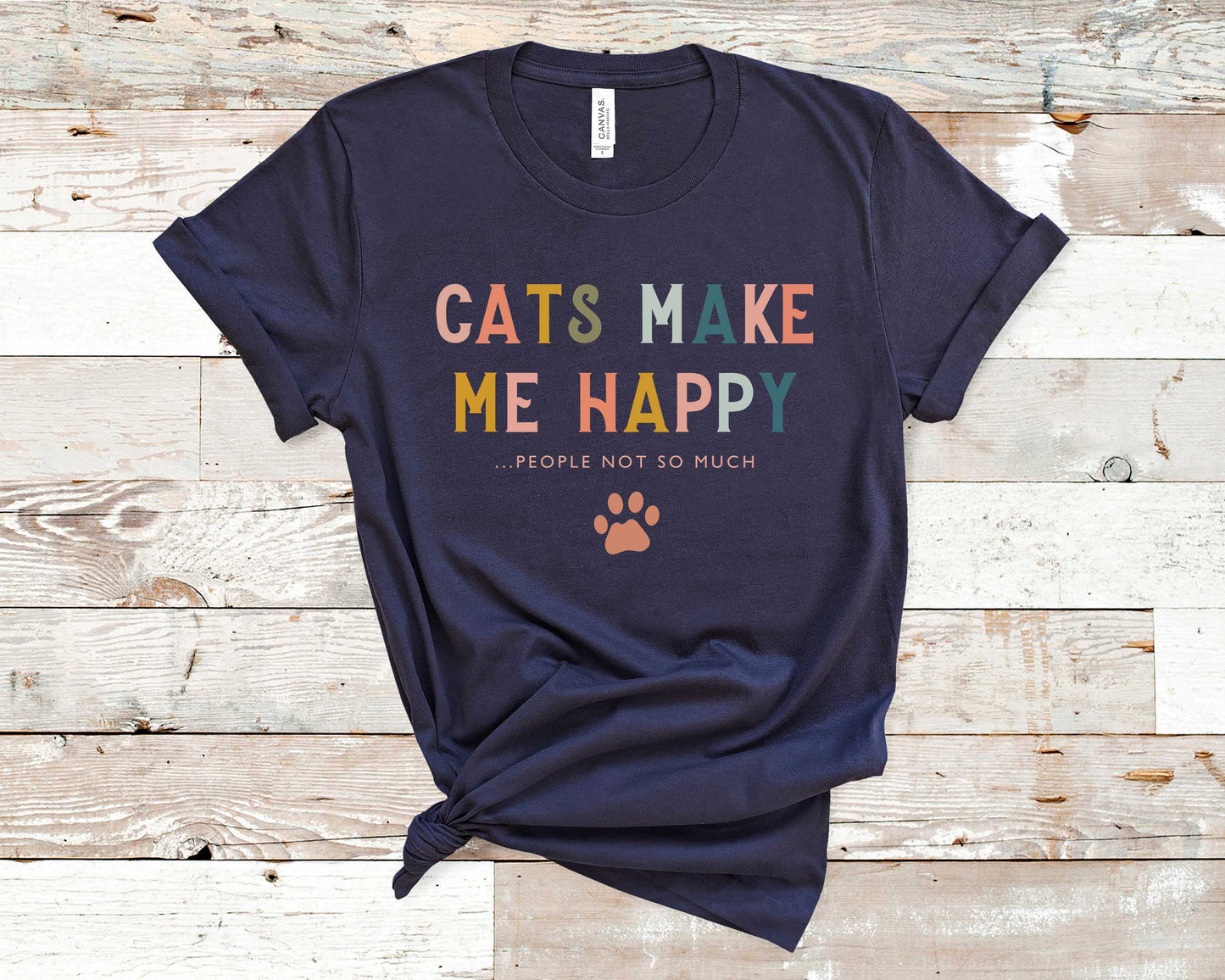 Cats Make Me Happy T-Shirt Navy