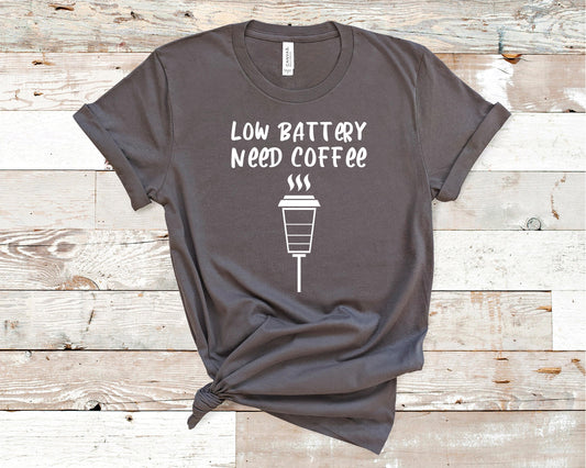 Seyer Designs Low Battery Need Coffee Shirt